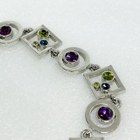 Vintage M4M Crystal Bracelet w Geometric Design Purple Green Blue - Picture 4 of 9
